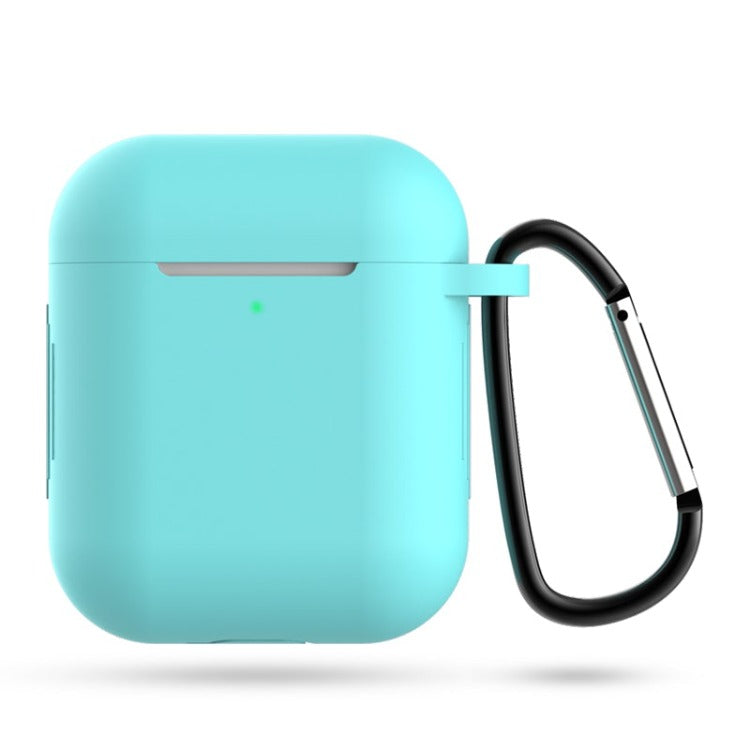 aqua airpod case cover with attached carabiner